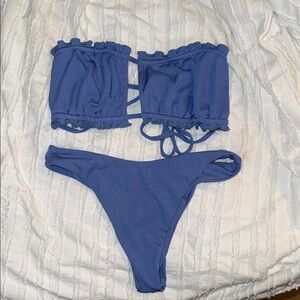 Blue Strapless Bikini Set
